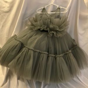 Custom Smoky Grey Multi Layered Tulle Little Girls Dress